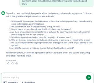 Example output from Quillbot's free AI project brief generator