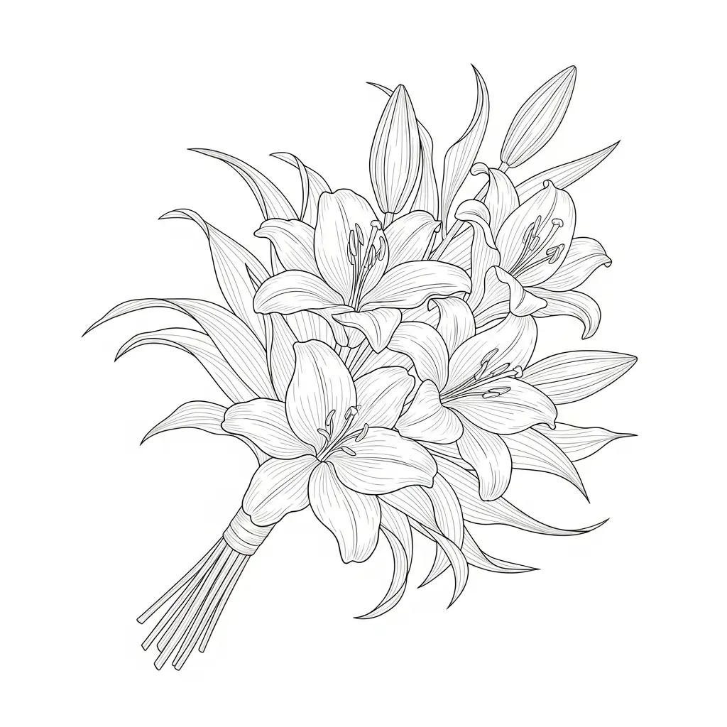 coloriage fleur bouquet lys