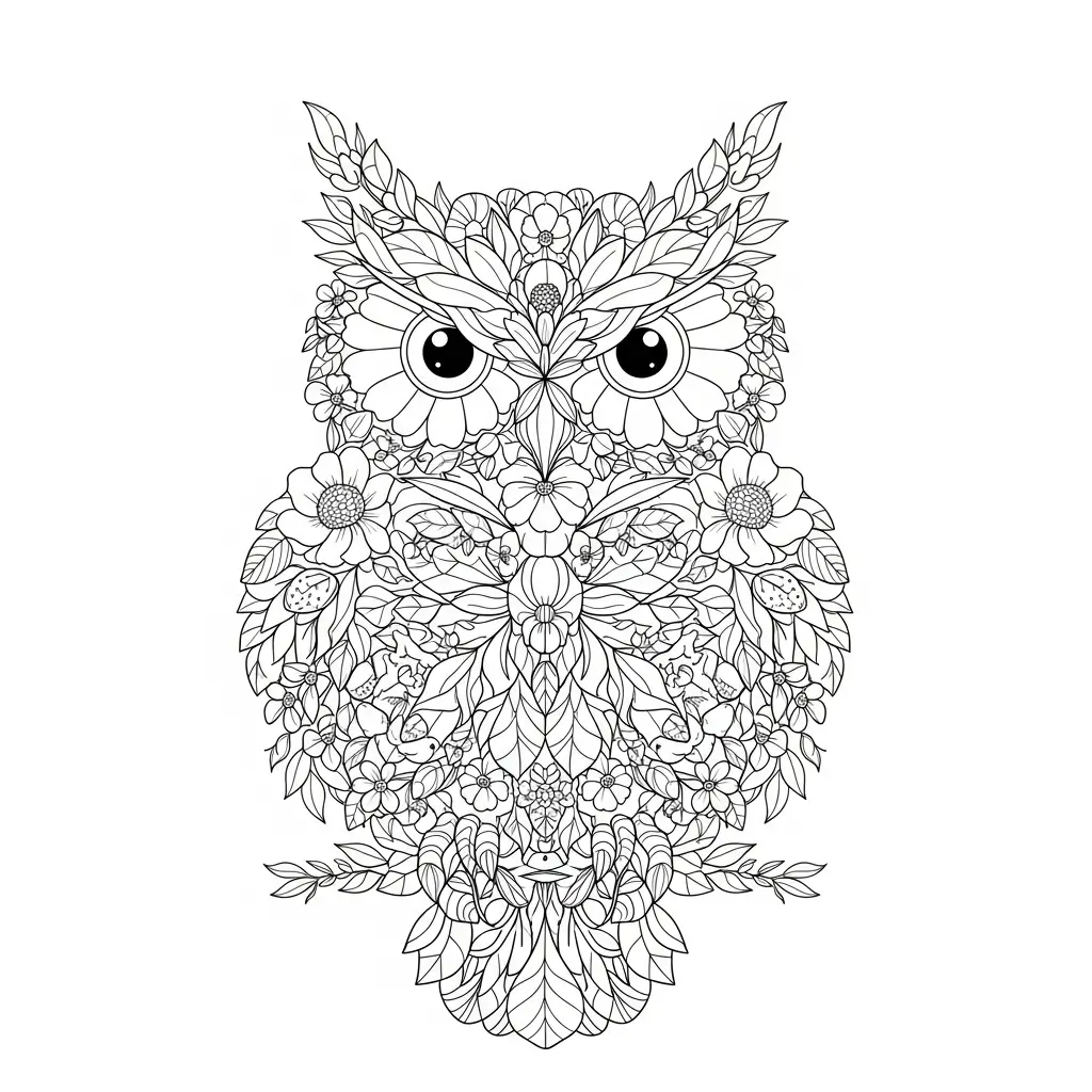 coloriage fleurs hibou
