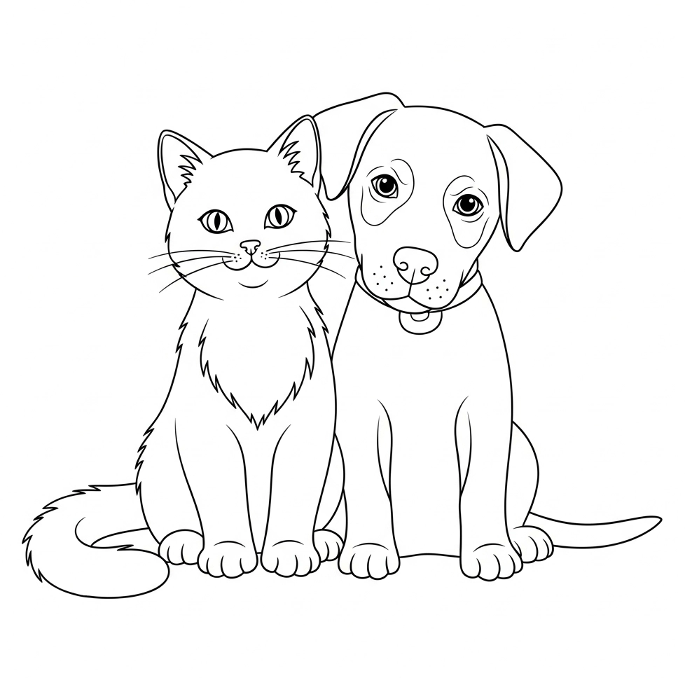 coloriage chat et chien pour enfant