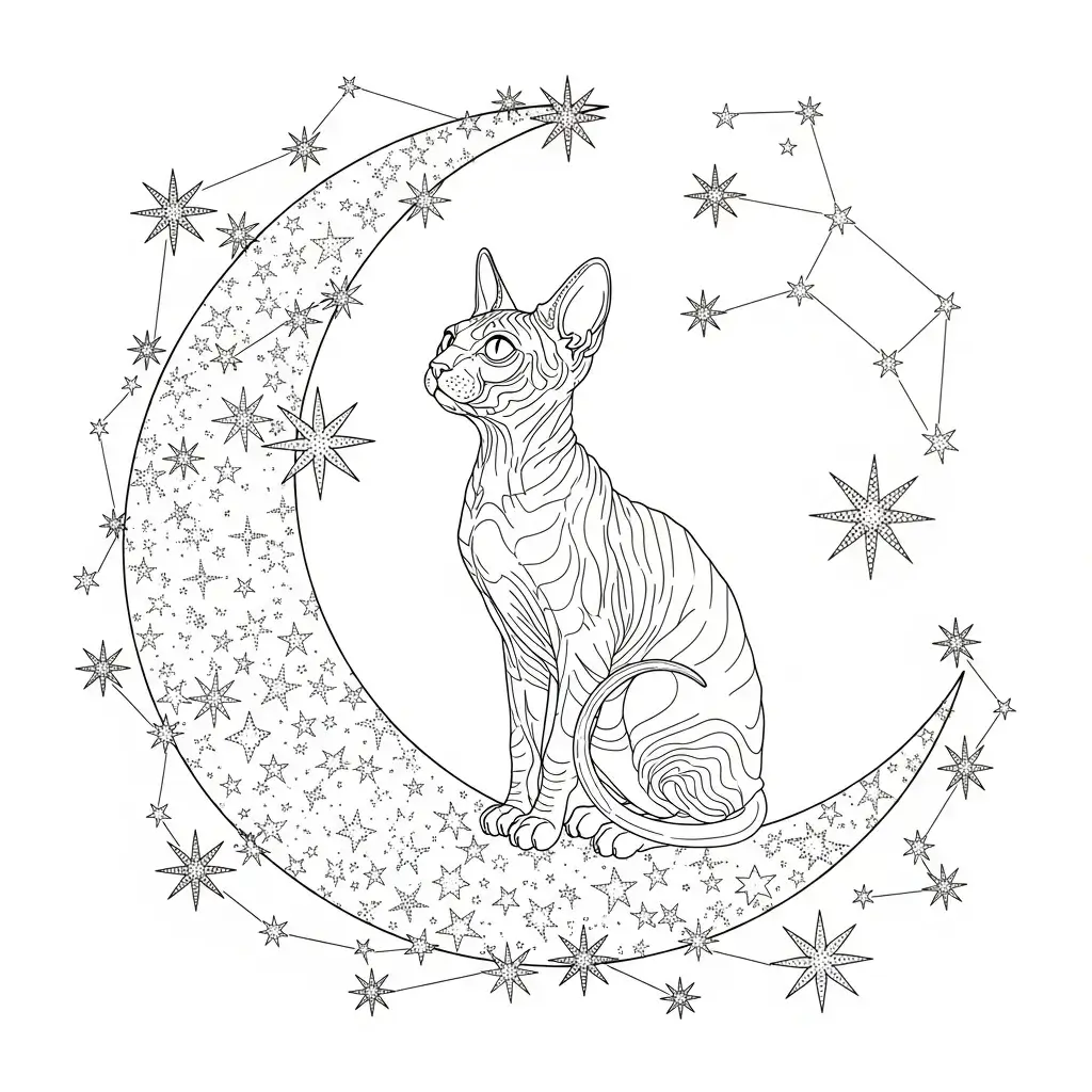 coloriage chat et lune