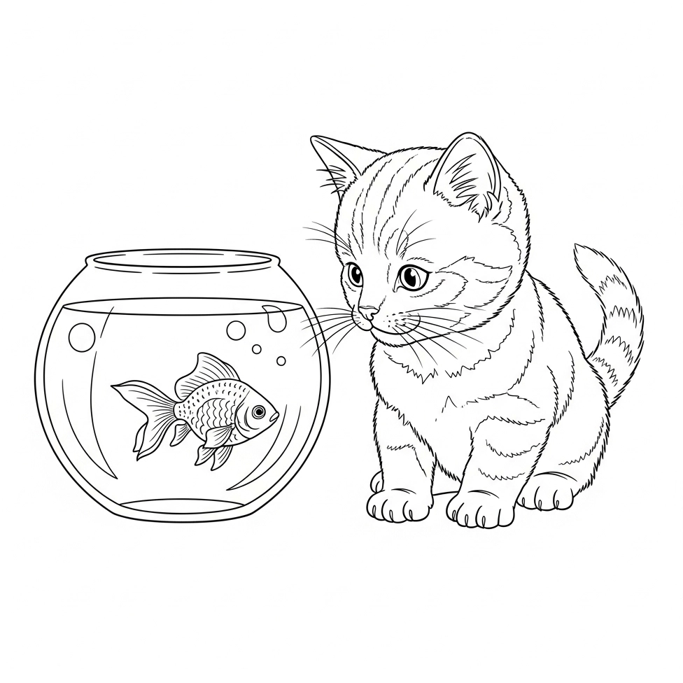 coloriage chat et poisson