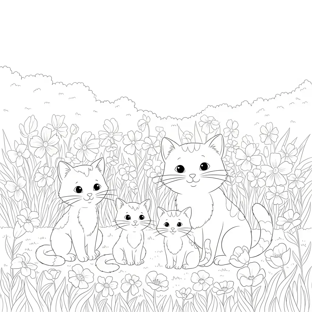 coloriage chat famille