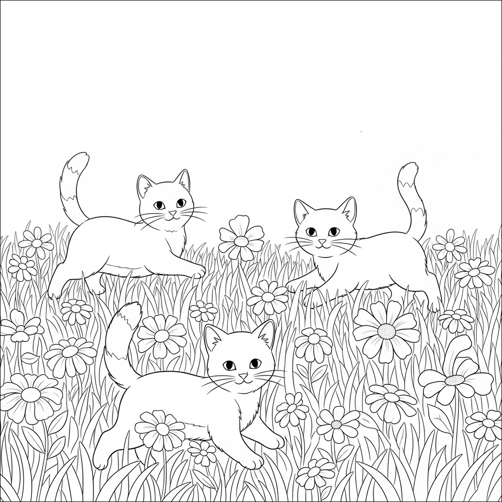 coloriage chat jardin