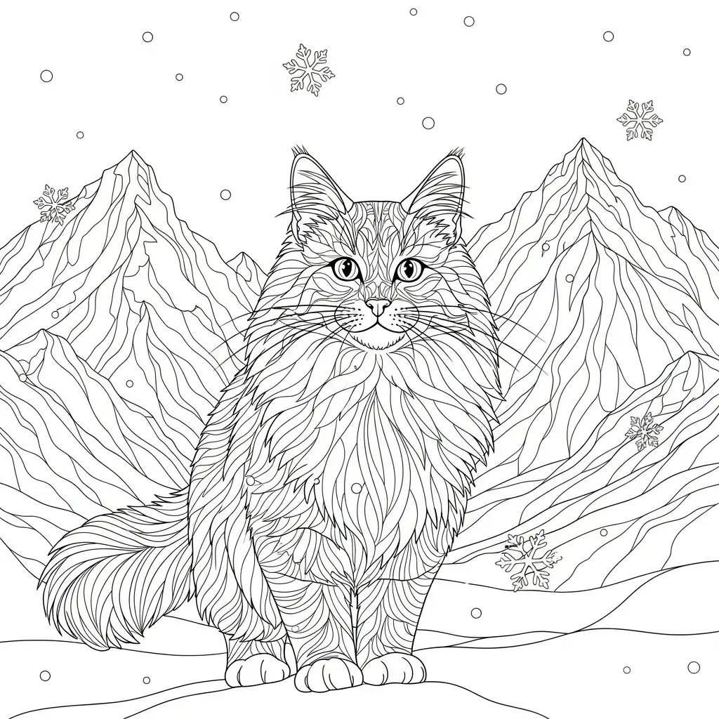 coloriage chat maine coon neige