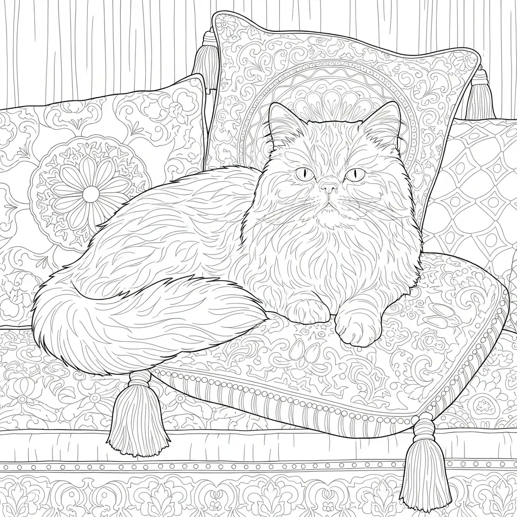 coloriage chat persan canape