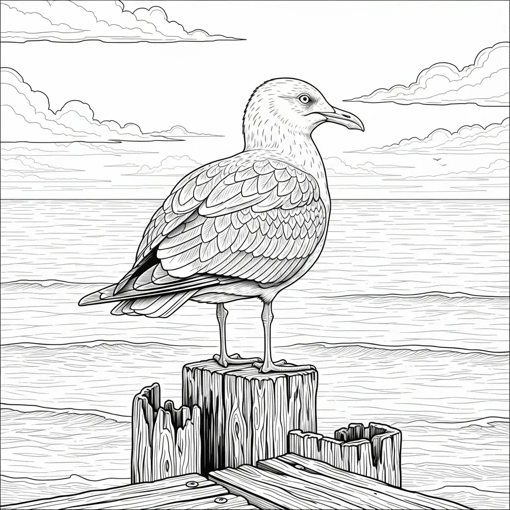 coloriage plage adulte mouette