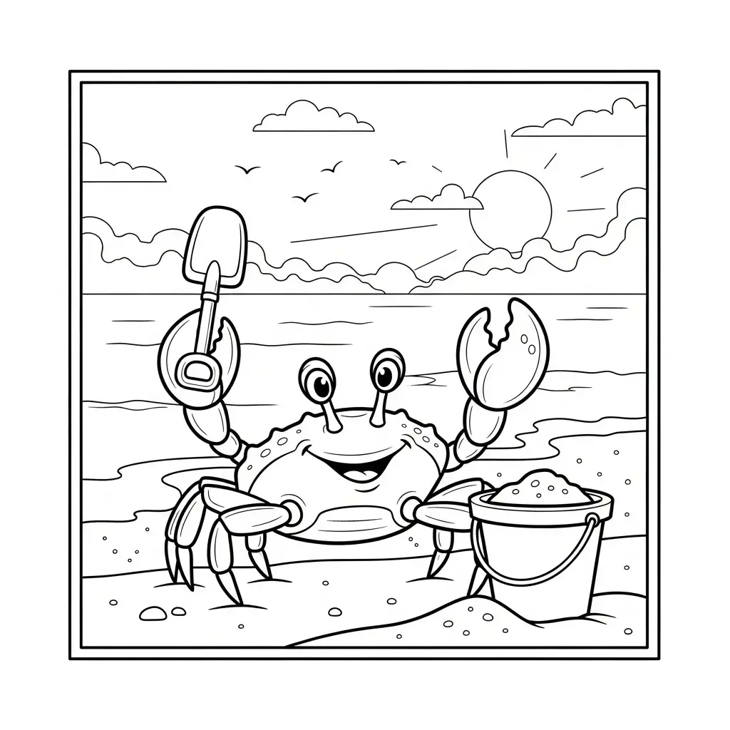 coloriage plage crabe