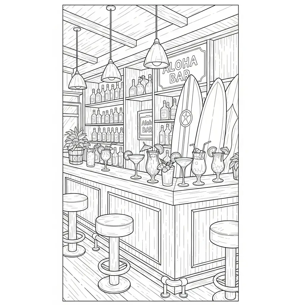 coloriage plage ecole de surf