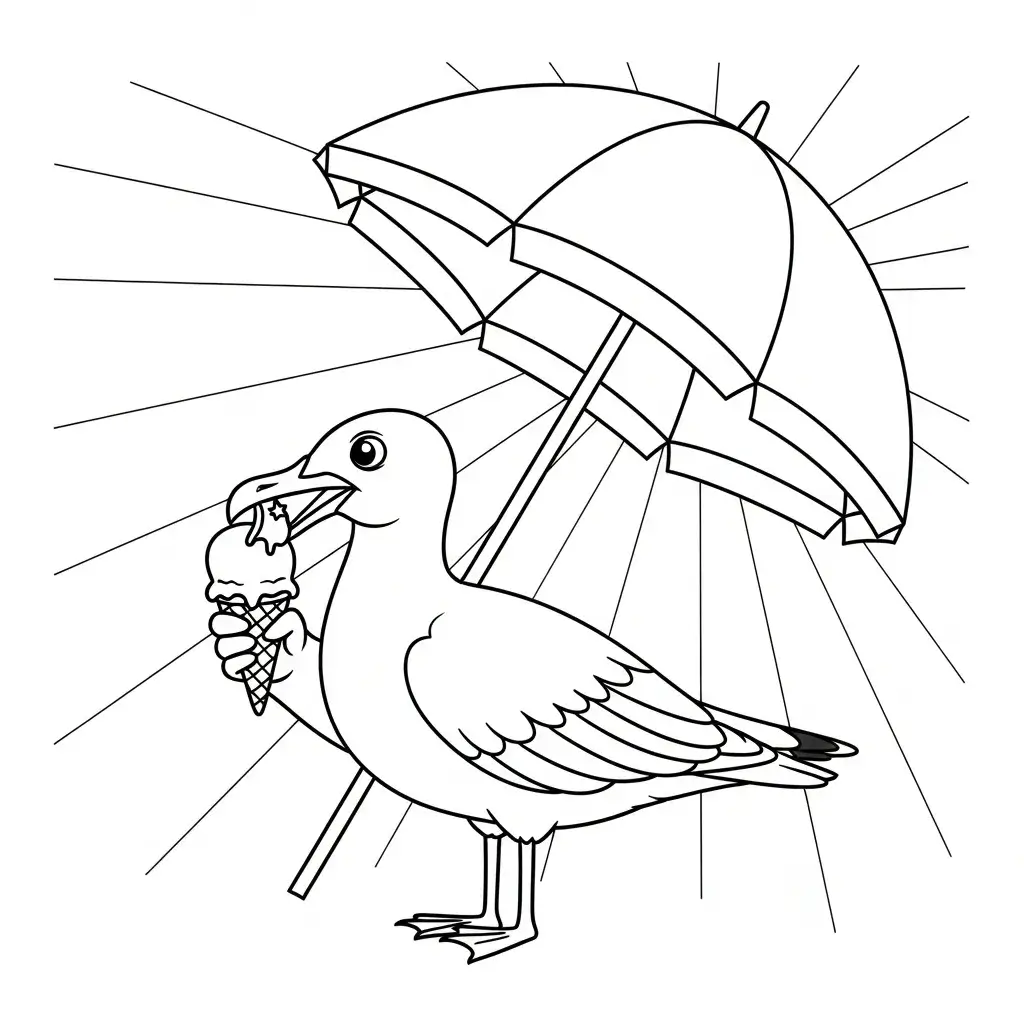 coloriage plage mouette et glace