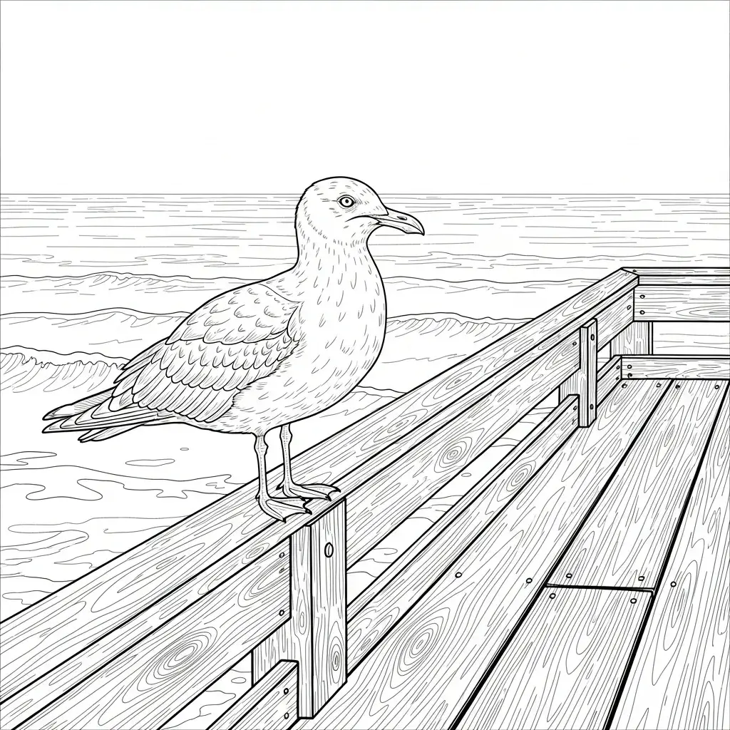 coloriage plage mouette ponton