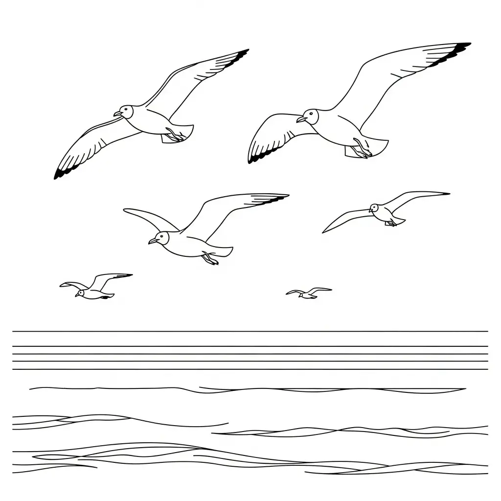 coloriage plage oiseaux