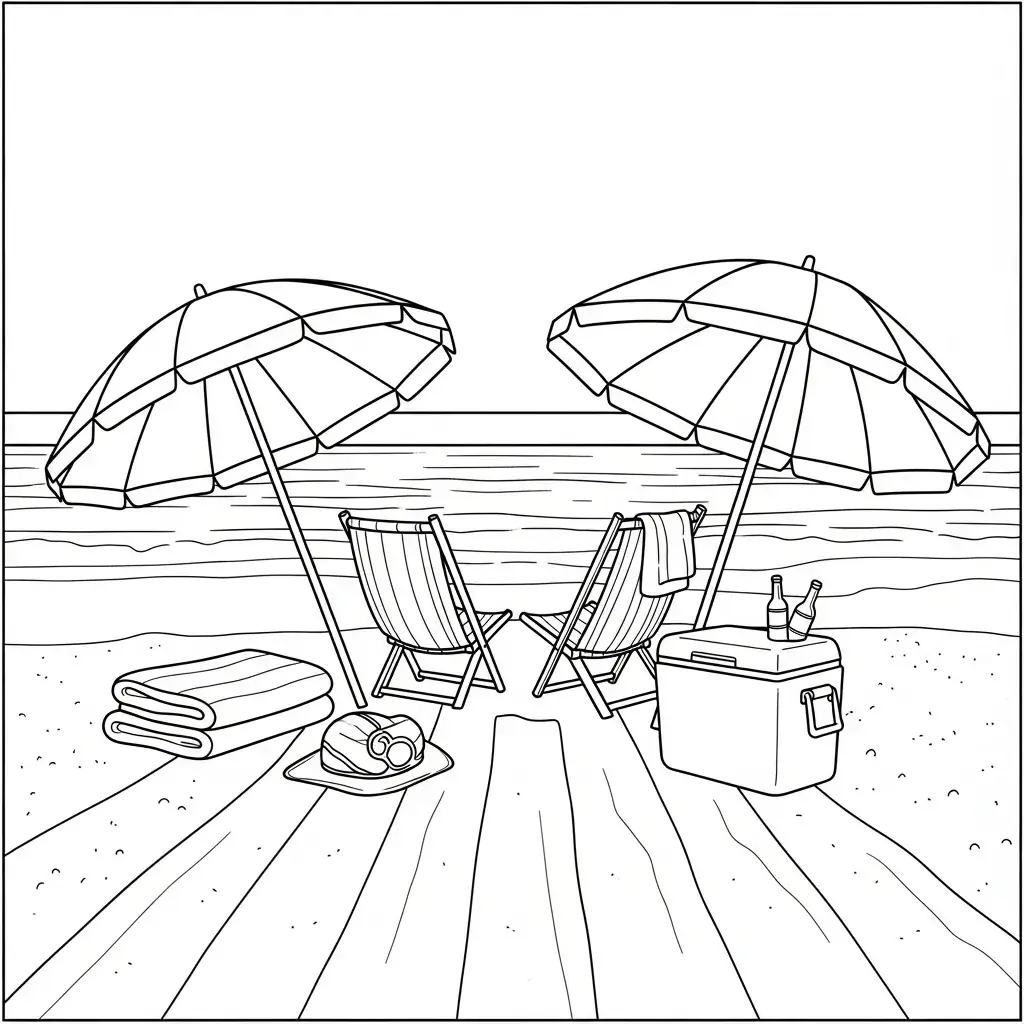 coloriage plage parasols
