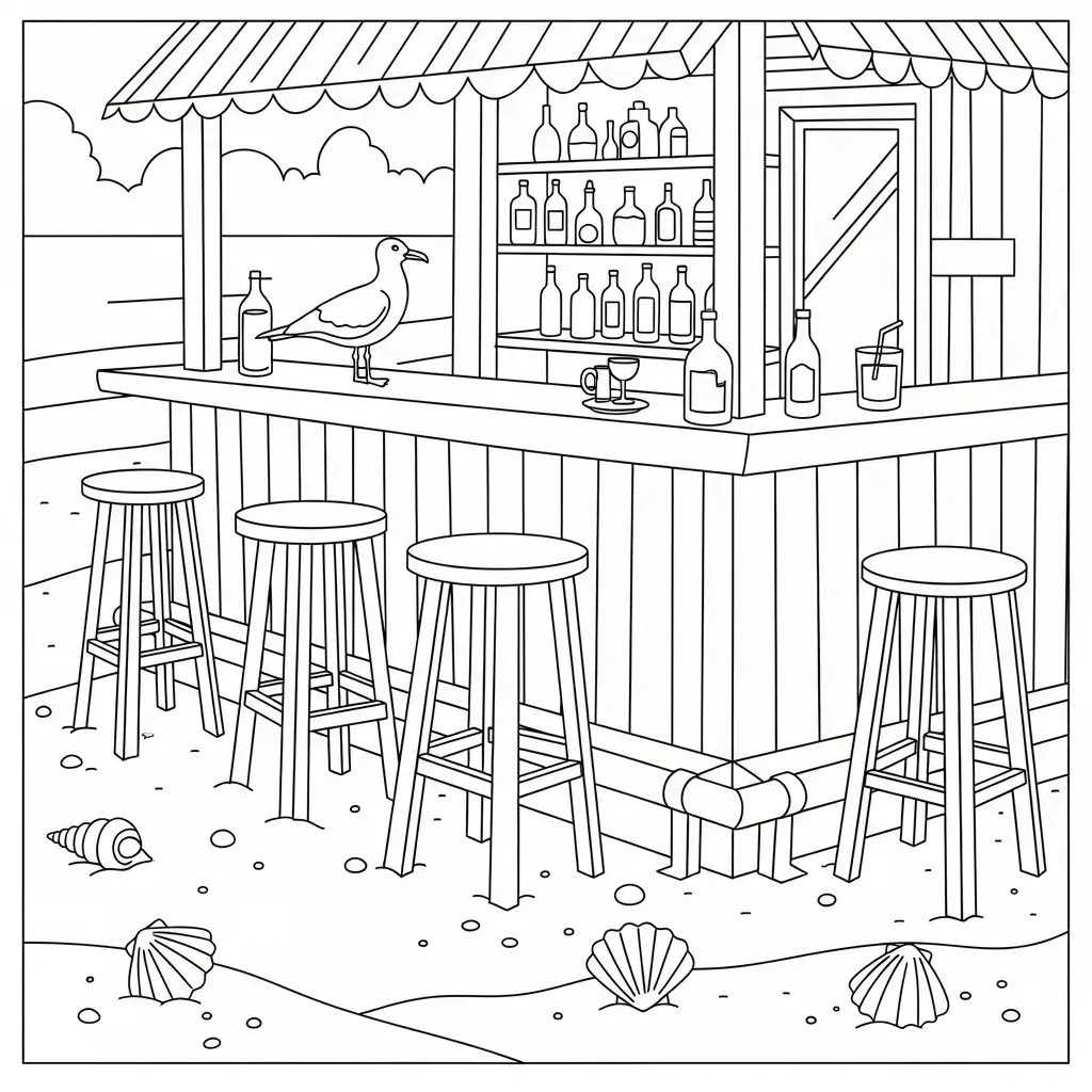 coloriage plage petit bar de plage