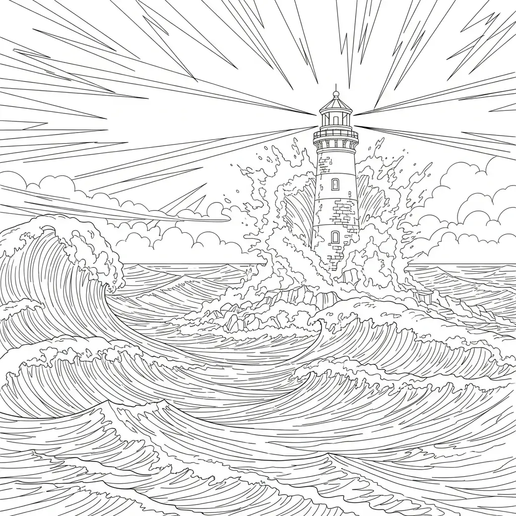 coloriage plage phare